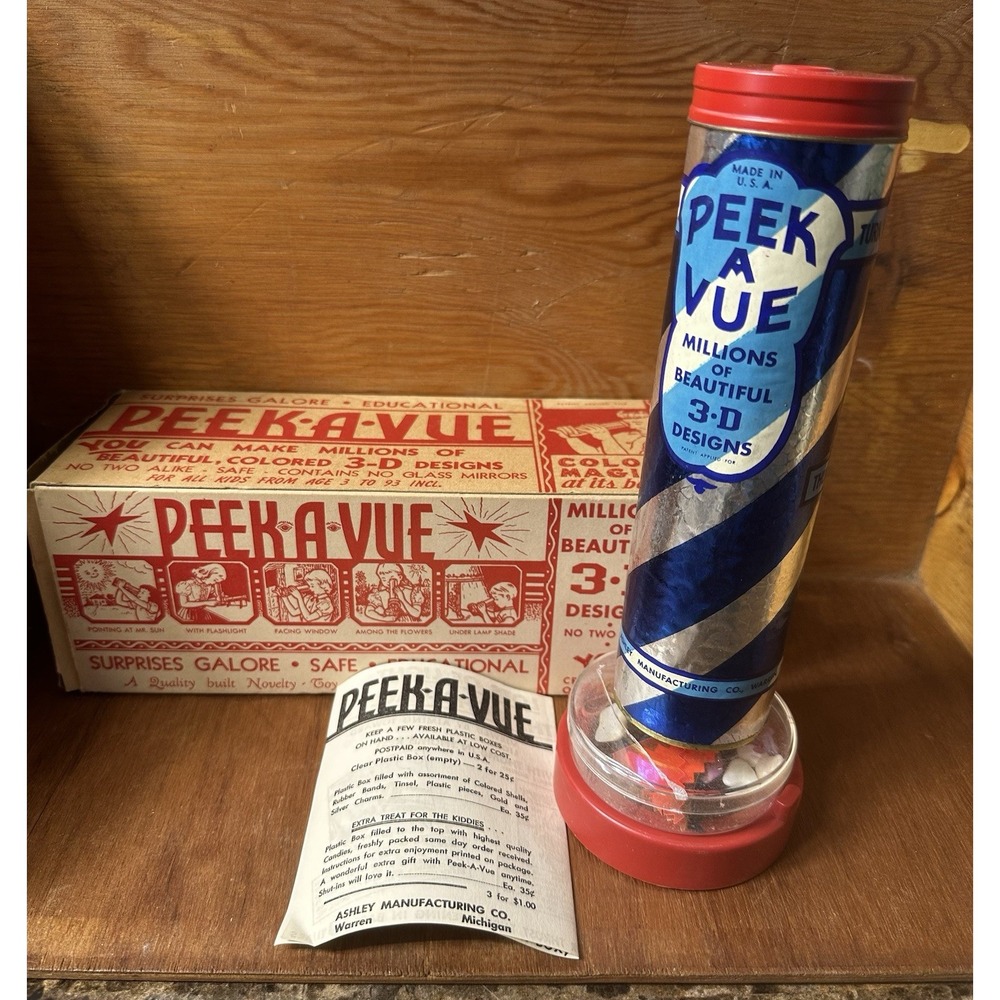 VTG Peek A Vue Kaleidoscope 3D Toy Ashely Manufacturing Warren MI 1950's Box